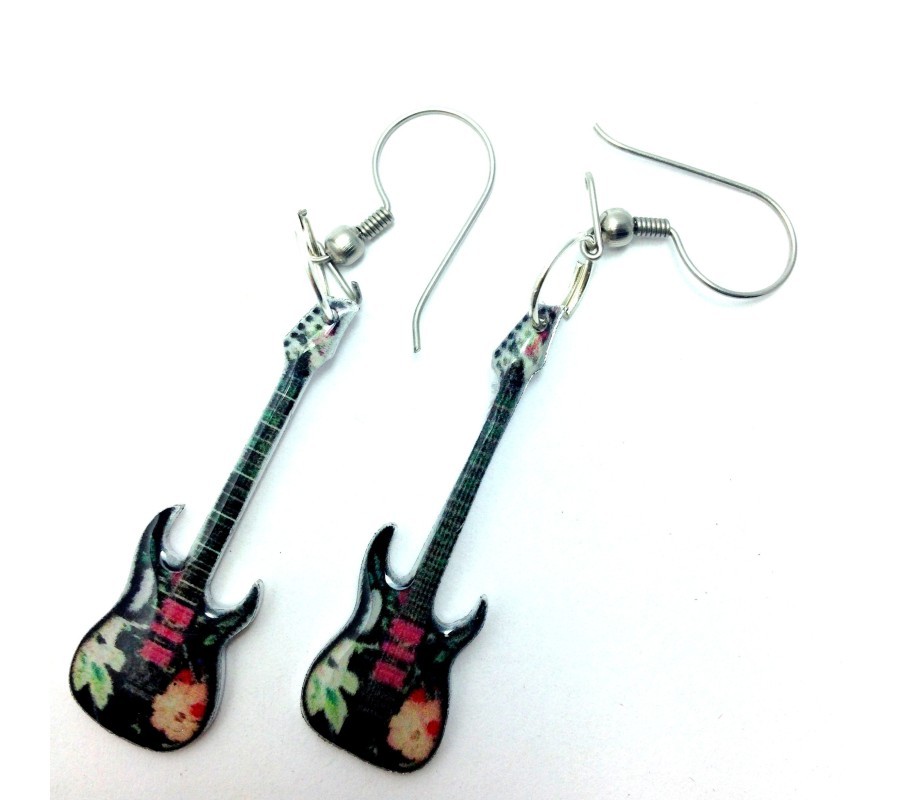 Brincos MUSIC LEGENDS Collection MER-0089, guitarra 'Steve Vai', em aço (par)