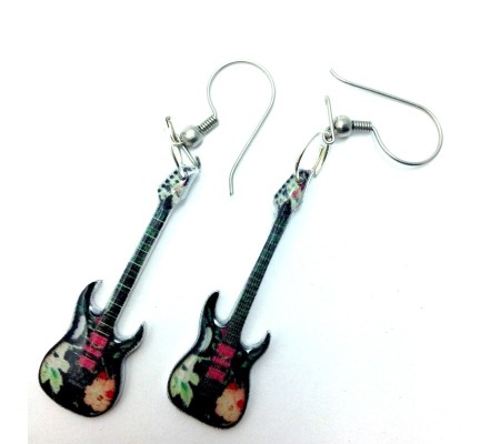 Brincos MUSIC LEGENDS Collection MER-0089, guitarra 'Steve Vai', em aço (par)