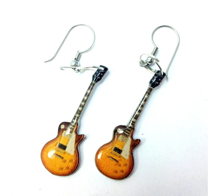 Brincos MUSIC LEGENDS Collection MER-0133, guitarra 'Gibson Les Paul', em aço (par)