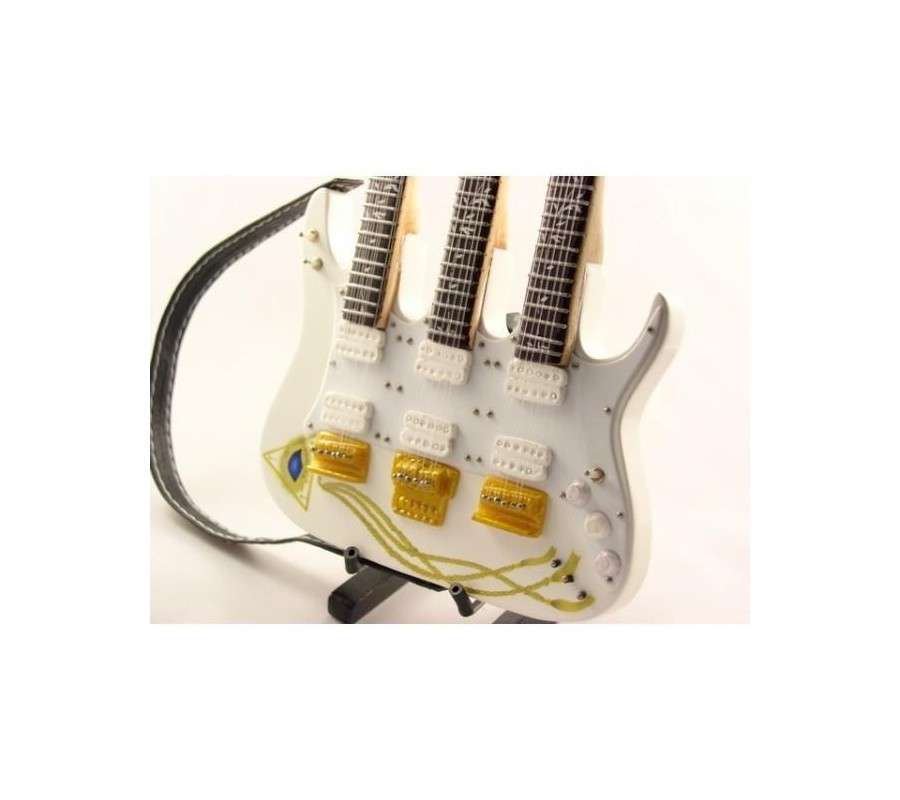 Miniatura guitarra MLC MGT-2110, 'Steve Vai's Ibanez triple neck', madeira, c/suporte