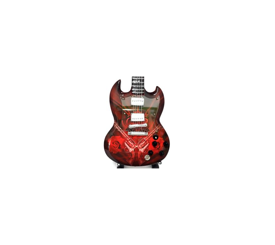 Miniatura guitarra MLC MGT-3063, 'Slash Smoking Guns (Guns N' Roses)', madeira, c/suporte