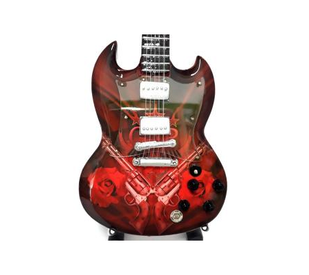 Miniatura guitarra MLC MGT-3063, 'Slash Smoking Guns (Guns N' Roses)', madeira, c/suporte