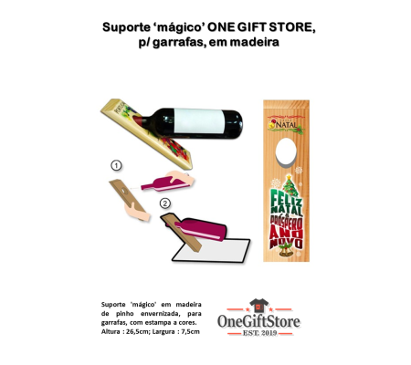 Suporte ONE GIFT STORE UG-BG-NAT002, p/ garrafas, em madeira